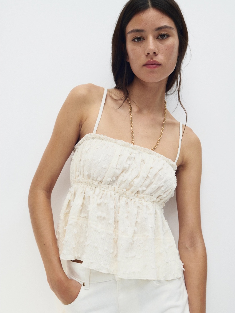 H&M Women's Cream Textured Jersey Top
